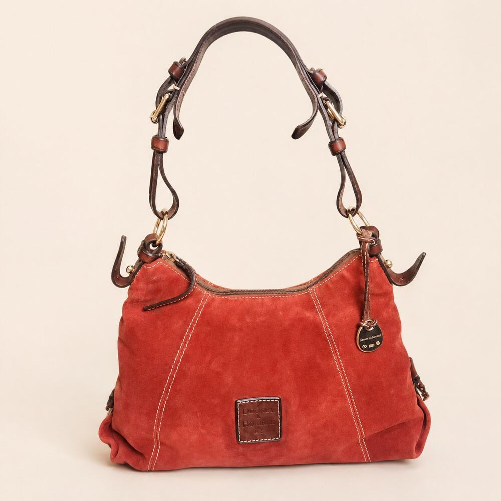 Dooney & Bourke Safari Red Suede Hobo Shoulder Bag Duck Charm Y2K